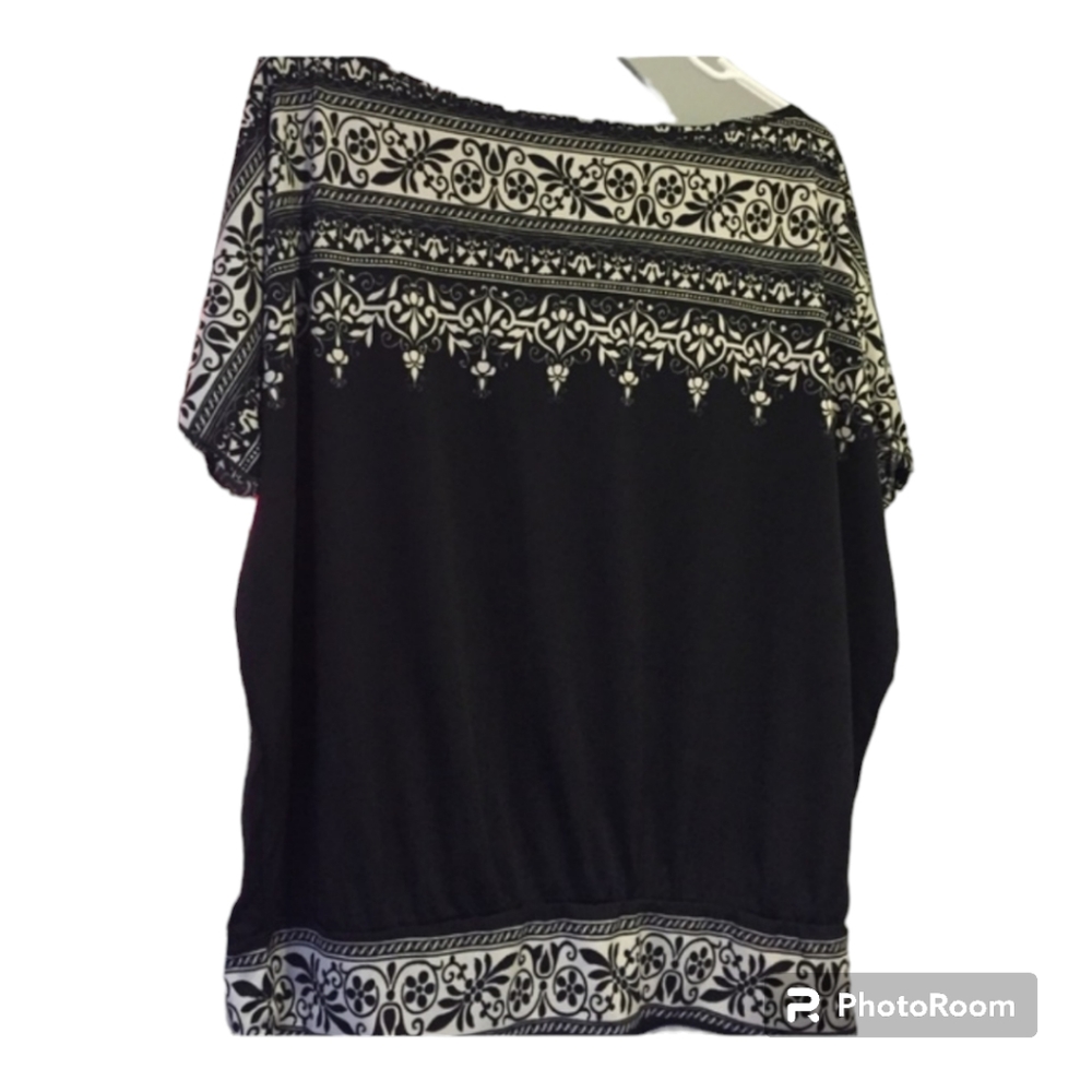 MAX STUDIO Blouse Top, black and cream